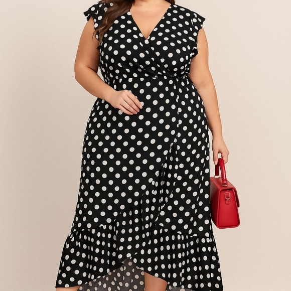 Grecerelle Dresses & Skirts - Grecerelle dress women’s 2XL black white polka dot wrap midi